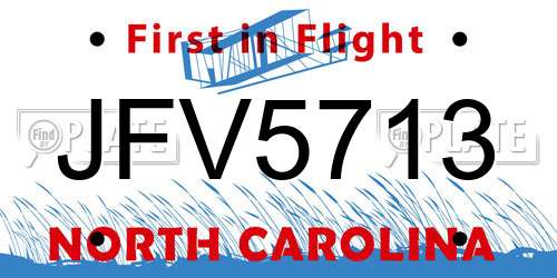 JFV5713 North Carolina License Plate