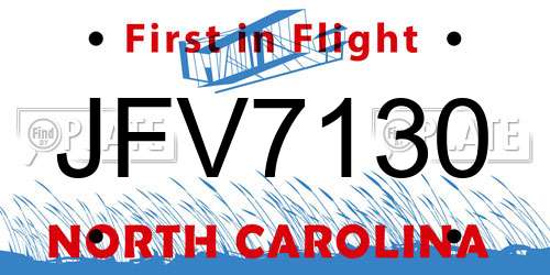 JFV7130 North Carolina License Plate