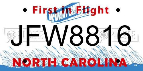JFW8816 North Carolina License Plate