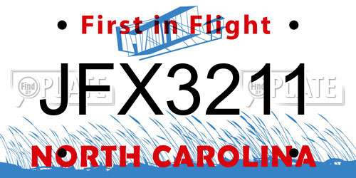 JFX3211 North Carolina License Plate