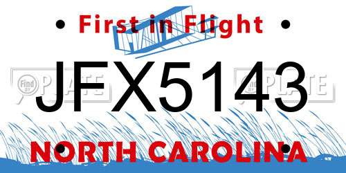 JFX5143 North Carolina License Plate