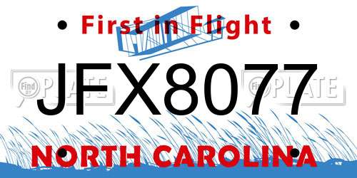 JFX8077 North Carolina License Plate