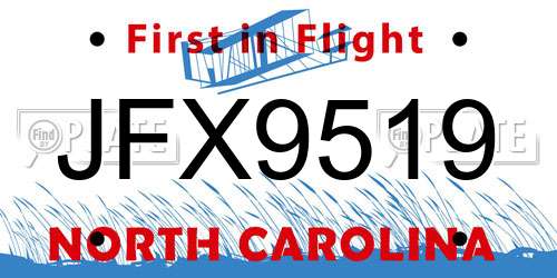 JFX9519 North Carolina License Plate
