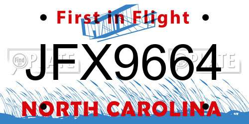 JFX9664 North Carolina License Plate
