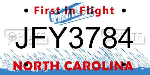 JFY3784 North Carolina License Plate