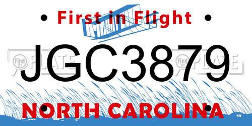 JGC3879 North Carolina License Plate