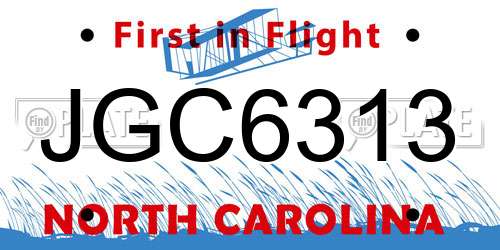 JGC6313 North Carolina License Plate