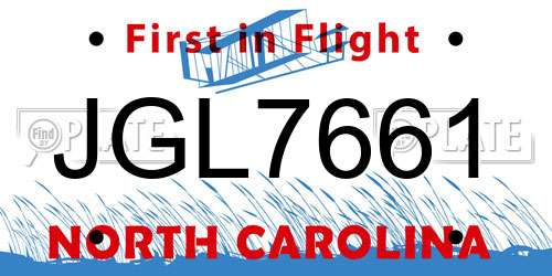 JGL7661 North Carolina License Plate