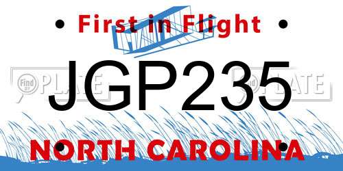 JGP235 North Carolina License Plate