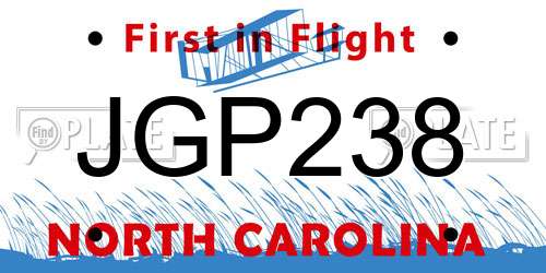 JGP238 North Carolina License Plate