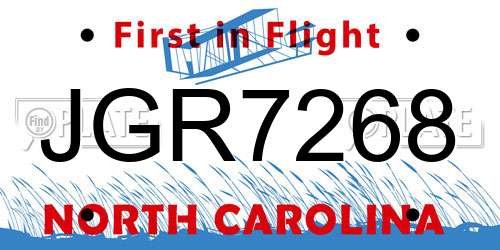 JGR7268 North Carolina License Plate
