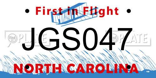 JGS047 North Carolina License Plate