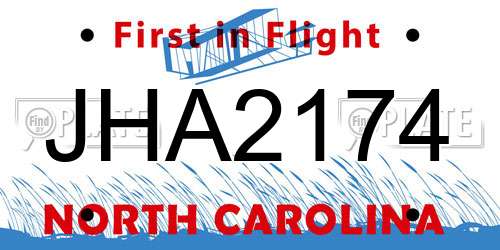 JHA2174 North Carolina License Plate