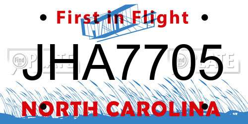 JHA7705 North Carolina License Plate