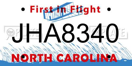 JHA8340 North Carolina License Plate