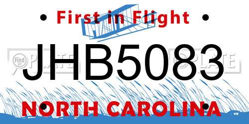 JHB5083 North Carolina License Plate
