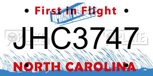 JHC3747 North Carolina License Plate