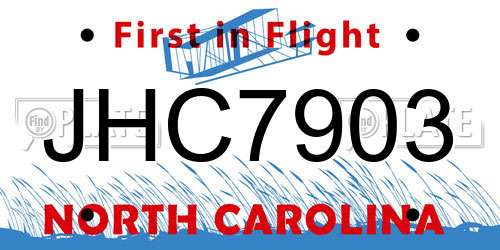 JHC7903 North Carolina License Plate