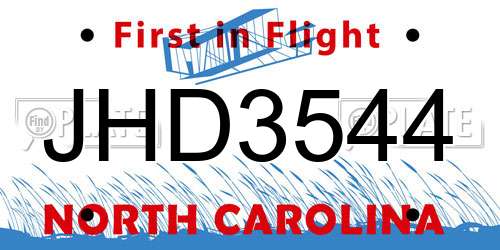 JHD3544 North Carolina License Plate
