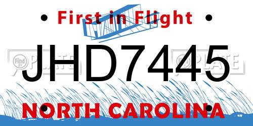 JHD7445 North Carolina License Plate