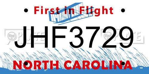 JHF3729 North Carolina License Plate