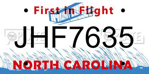 JHF7635 North Carolina License Plate