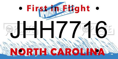 JHH7716 North Carolina License Plate