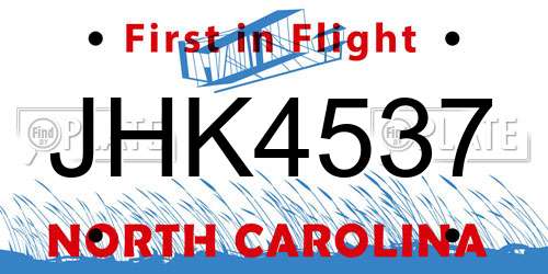 JHK4537 North Carolina License Plate