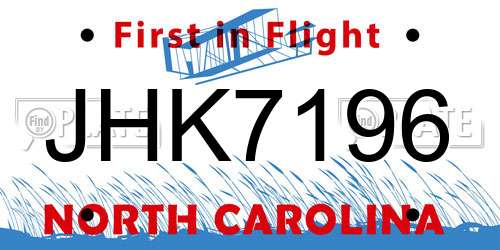 JHK7196 North Carolina License Plate
