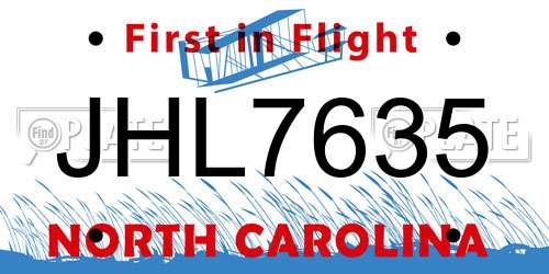 JHL7635 North Carolina License Plate