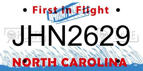 JHN2629 North Carolina License Plate