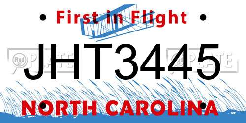 JHT3445 North Carolina License Plate