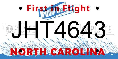 JHT4643 North Carolina License Plate