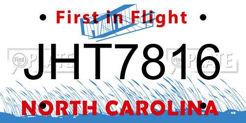 JHT7816 North Carolina License Plate