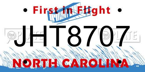 JHT8707 North Carolina License Plate