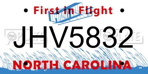 JHV5832 North Carolina License Plate