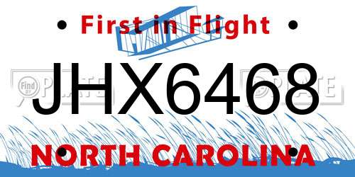 JHX6468 North Carolina License Plate