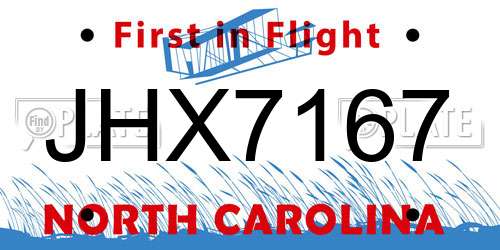JHX7167 North Carolina License Plate