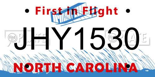 JHY1530 North Carolina License Plate