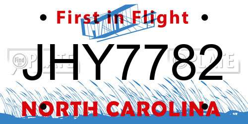 JHY7782 North Carolina License Plate