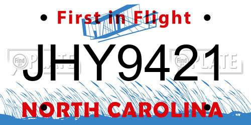 JHY9421 North Carolina License Plate