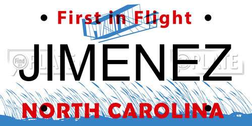 JIMENEZ North Carolina License Plate