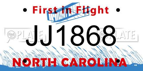 JJ1868 North Carolina License Plate