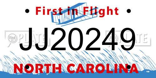 JJ20249 North Carolina License Plate