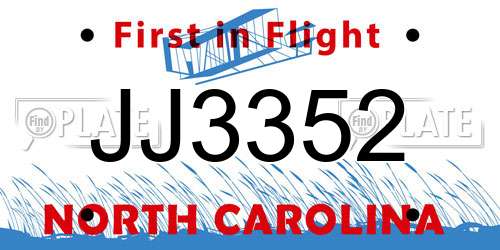 JJ3352 North Carolina License Plate