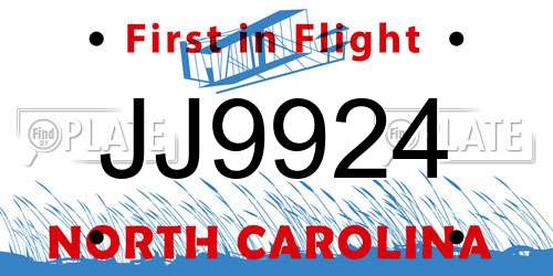 JJ9924 North Carolina License Plate