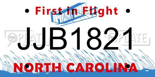 JJB1821 North Carolina License Plate