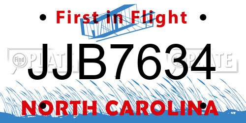 JJB7634 North Carolina License Plate