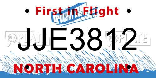 JJE3812 North Carolina License Plate