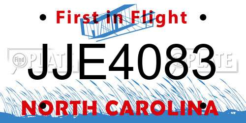 JJE4083 North Carolina License Plate